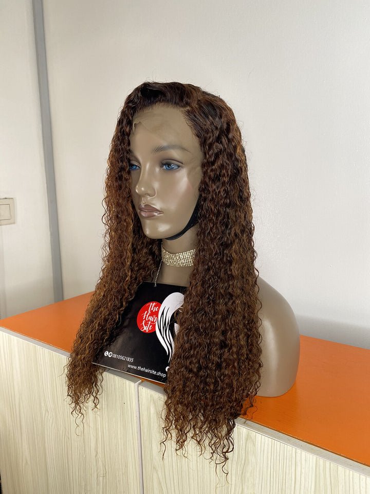 EURASIAN WATER CURLS 13X4 BROWN FRONTAL WIG