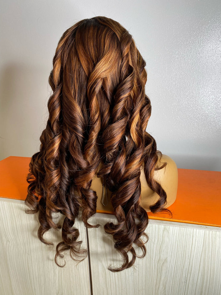 brown wavy  6 x 6 glueless lace frontal wig