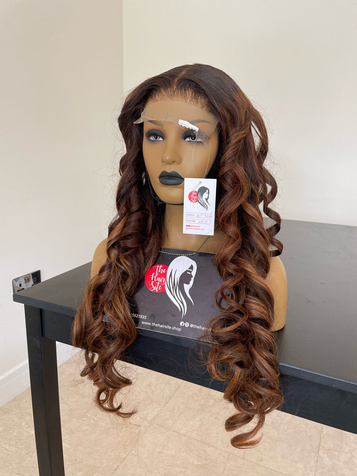 brown wavy  6 x 6 glueless lace frontal wig